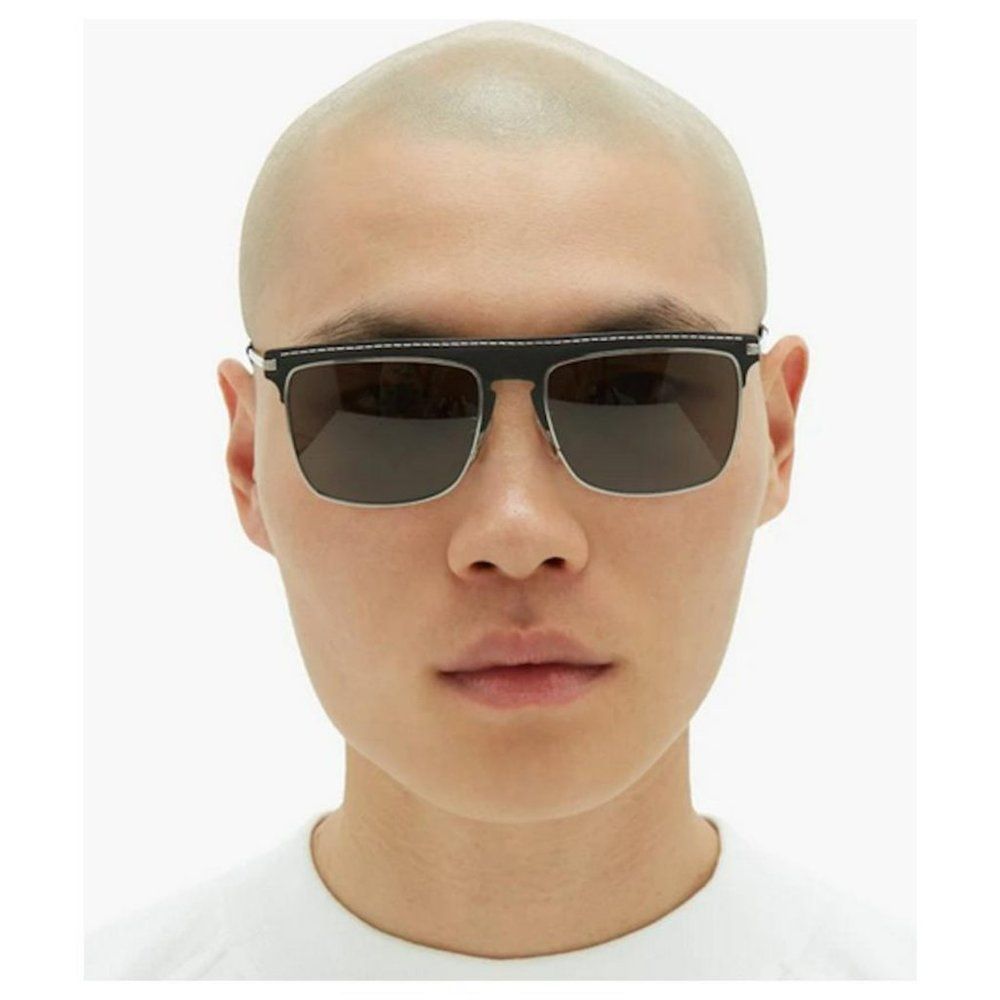 Loewe LW40006U 20A Sunglasses Metal Black Leather Grey Aviator Unisex